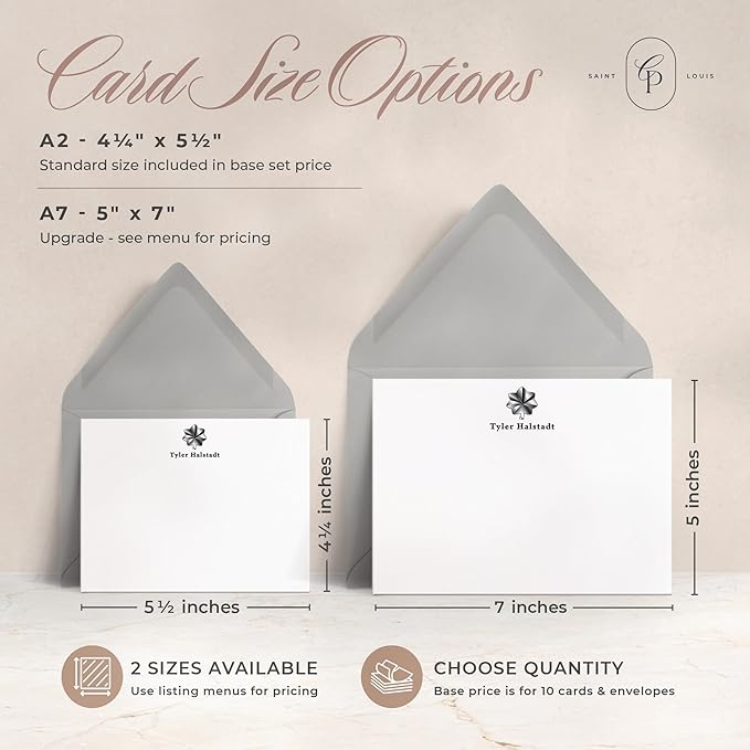 Curio Press Personalized Stationery for Women & Men - A2 Army Flat Thank You Cards with Custom Notecards, Personalized Note Cards with Envelopes and Name, Custom Stationery - Military Officer Flat