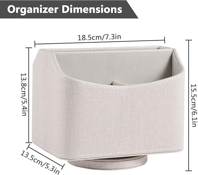 RHCSZ Leather Remote Control Holder 360 Degree Spinning,Desk Rotating Organizer/Caddy for TV Remote Controllers,Pen,Calculator Media Player,DVD,Office Supplies,Mobile Phone Storage Box (Beige)