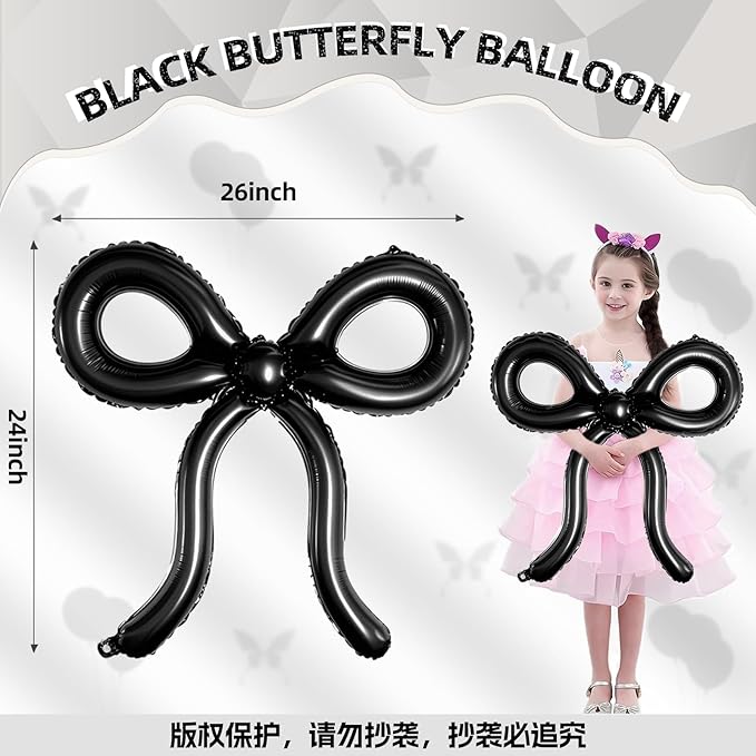 6Pcs Black Bow Balloons Bow Birthday Decorations Bow Theme Birthday Party Decor for Bridal Shower Baby Shower Engagement Bachelorette Party Decorations 26 x 24 Inch