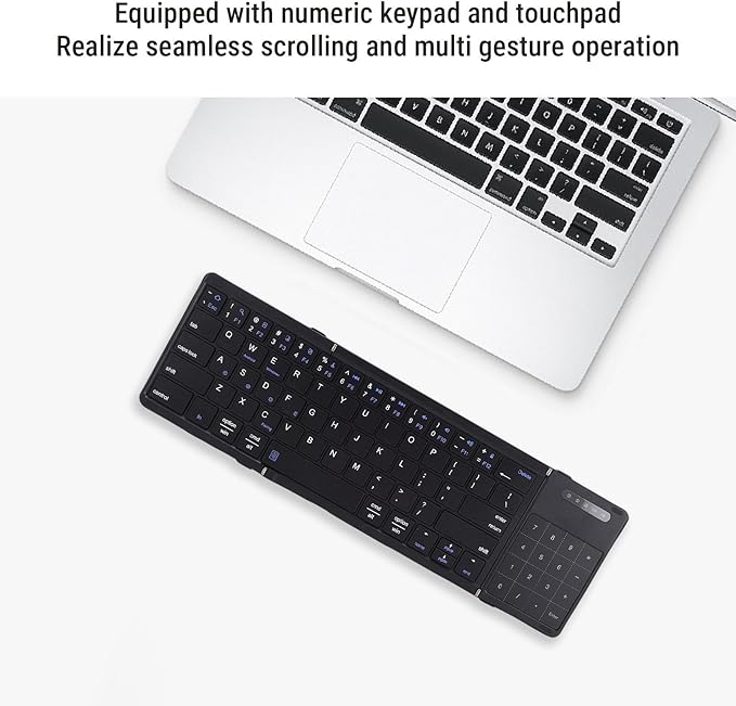 SUNGOOYUE Foldable Keyboard, Portable 5.3 2.4G Wireless Keyboard with Touchpad Number Pad with 59.3 x 64.8mm touchpad Battery for Tablet Laptop PC Smartphone