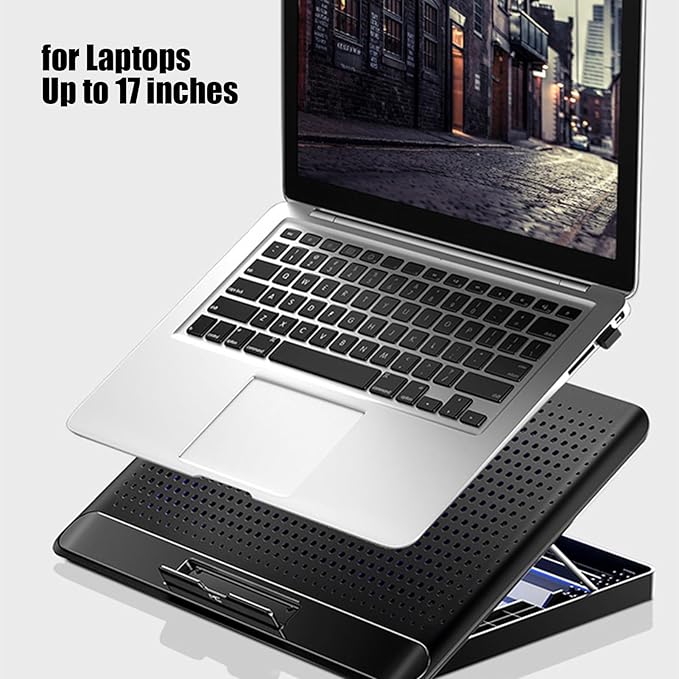 Adjustable Laptop Cooling Pad - Quiet Aluminum Alloy Fan Riser Base, High Airflow Computer Cooler, Ergonomic Design, Ideal for Laptops, Keyboard, Phone, Tablet, Books, Home, Workplace, Dormitory Use