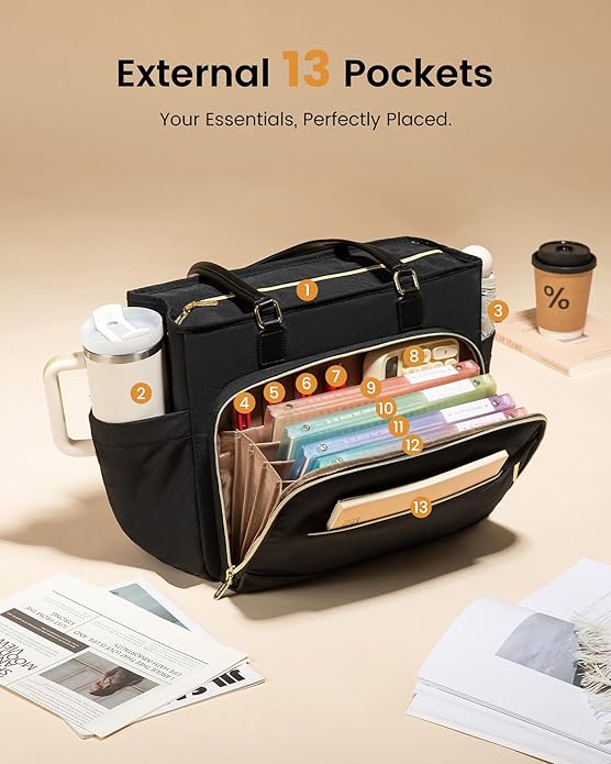 LOVEVOOK Teacher Tote Bag, Laptop Bag for Women with Accordion File Organizer, Nurse Work Bag for Office & Business Supplies