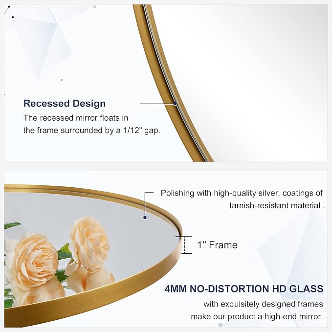 ANDY STAR Brushed Gold Bathroom Mirror, 48 x 30 Inch Oval Vanity Mirror, Brushed Brass Mirror for Wall in Stainless Steel Metal Frame 1’’ Deep Wall Mounted Horizontal/Vertical