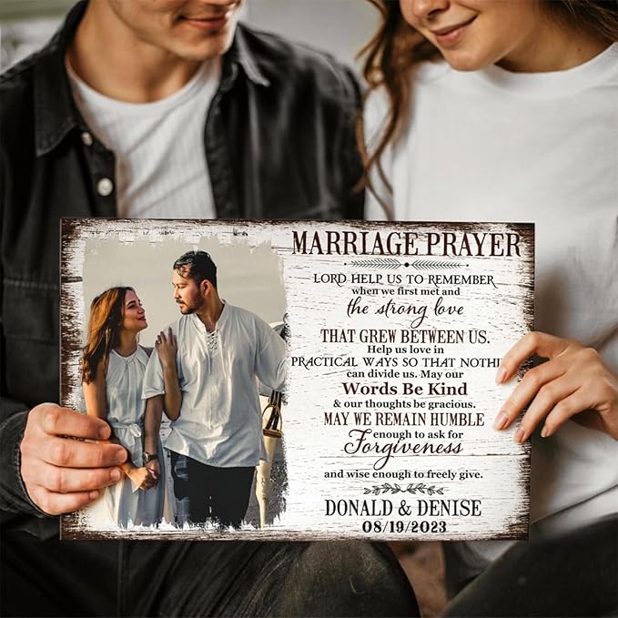 Dem Canvas Personalized Prints, Custom Photo and Name, Wedding Gifts for Couple, Anniversary Valentine Gift, Marriage Prayer Canvas, Engagement Gift (12x08)