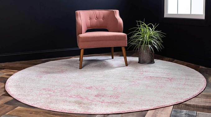 Unique Loom Bromley Collection Area Rug - Wells (3' 1" Round, Pink/ Ivory)