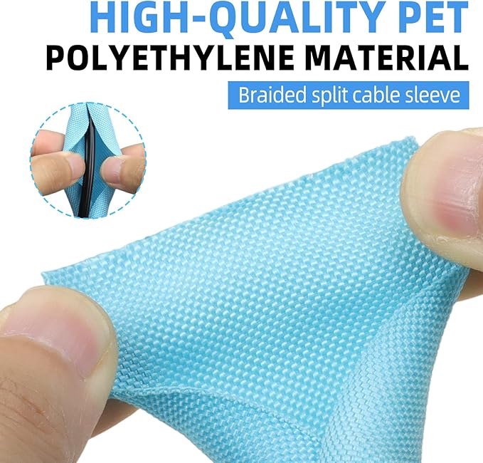 Automotive Wire Loom Tubing, Split Braided Cord Protectors from Pets No Chew, Flexible Cable Sleeve Cable Management for TV/Computer/Electric Wires (Sky Blue, 5/16"-25ft)