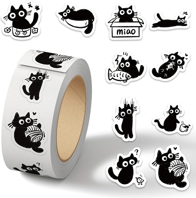 500 Pcs Cute Black Cat Sticker for Teen - Sticker Graphic - Cartoon Stickers for Water Bottles Laptop Cat Meme Stickers Waterproof Aesthetic Vinyl Decals Stickers for Adults Teens