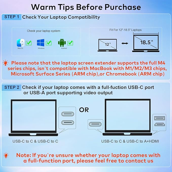 Laptop Screen Extender, 15.6" FHD Laptop Monitor Extender, Triple Portable Monitor for 12"-18.5" Laptops, Plug & Play, 360° Rotation Screen, Compatible with MacOS/Wins/Switch/Surface