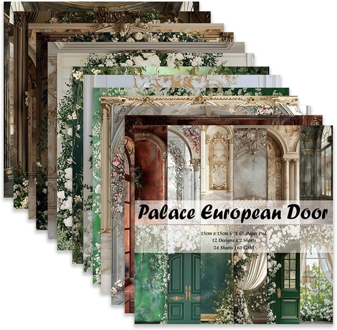 Scrapbook Paper,24 Sheets 6"x 6" Decorative Papers,Single-Sided Vivid Origami Decoupage Paper for Card Making,DIY Album, Hand Account & Travel Diary Craft Projects,Palace Door
