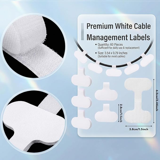 Eersida 60 Pieces Self Adhesive Cable Labels Wire Labels Nylon Writable Cord Tags Waterproof White Wire Cable Tags for Electronics Office Computers Management and Identification (Oval,2.36 Inch)