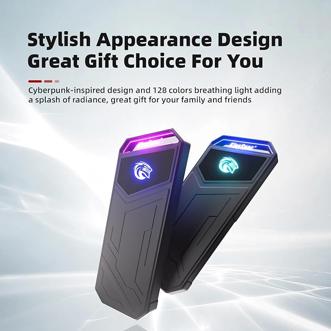 KingSpec Z5 4TB Portable External SSD with RGB Light - up to 2100MB/s, Zinc Alloy Case, USB 3.2 Gen2x2 Interface, Extreme Solid State Hard Drives, Compatible with Mobile Phone/PS4/Laptop/TV/PC (4TB)