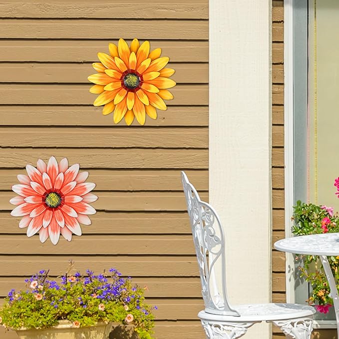 Metal Flowers Outdoor Decor 13" Metal Sunflower Wall Art Decorations Sunflower Wall Decor for Kitchen Living Room Porch Garden Yard