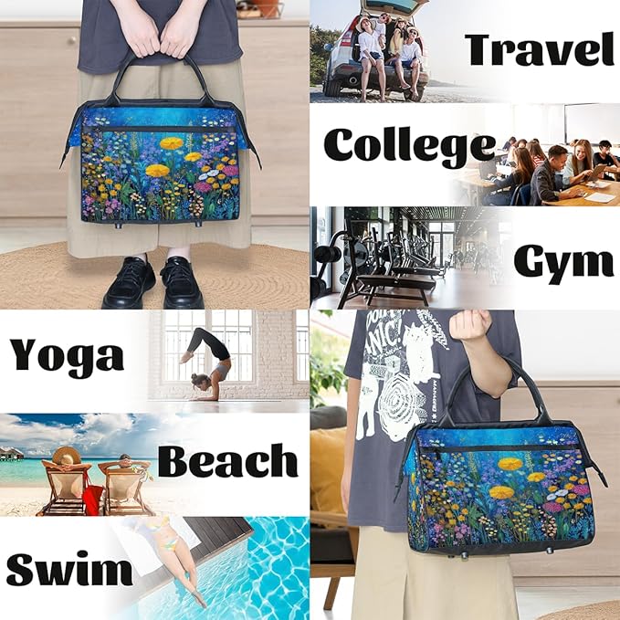 Colorful Wildflower Pattern Overnight Weekender Bags for Women Men, Waterproof Travel Carry On Duffel Bag, Lightweight Sports Gym Bag for Fitness, Workout, Travel