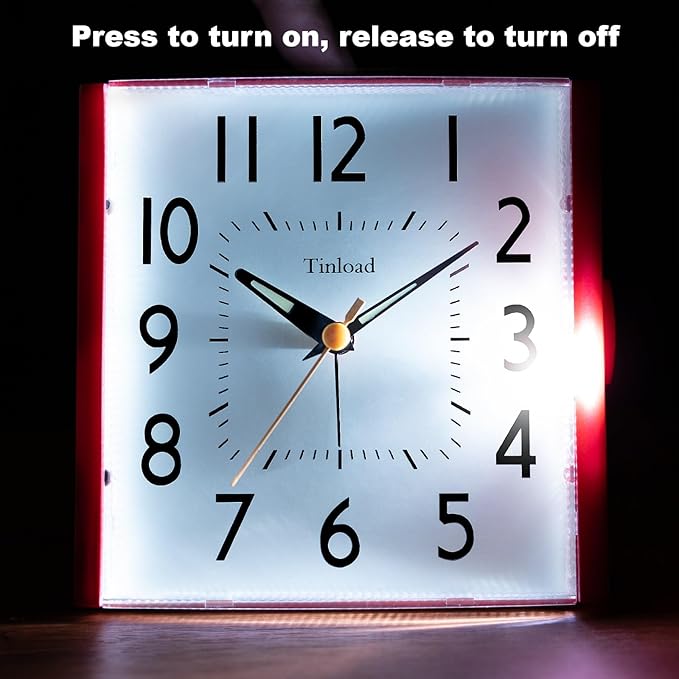 4.7" Vintage Retro Analog Alarm Clock, Super Silent Non Ticking Clock with Night Light, Snooze, Battery Operated, Simply Design, for Living Room, Bedroom, Bedside, Desk, Gift Clock