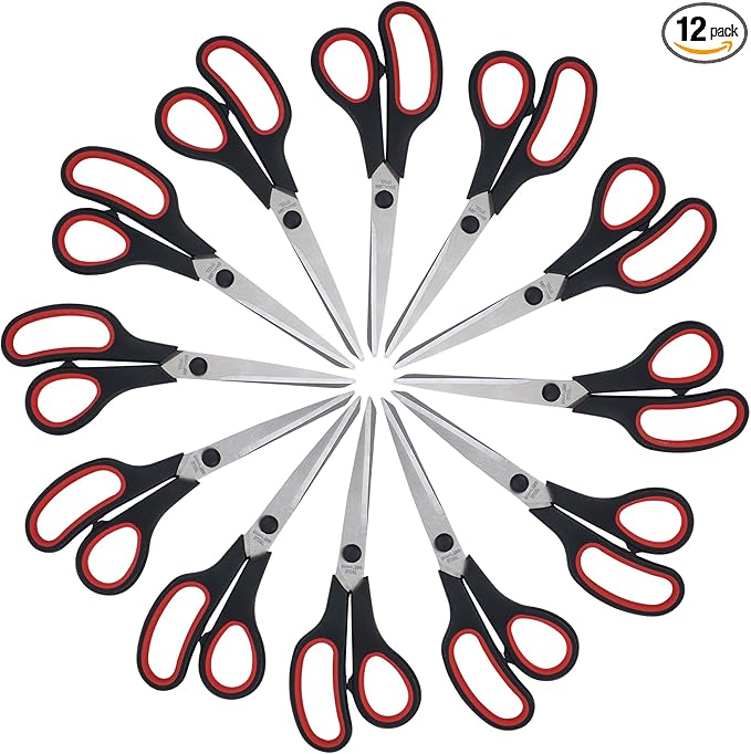 Lichamp 8.5” Scissors, 12-Pack Multipurpose Sharp Scissor, Comfort Grip Handles Household for Office, School, Home and Arts