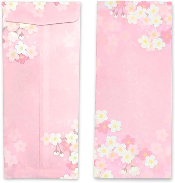 Japanese Cherry Blossom Envelopes 8 Pack, Made in Japan, (Dark Pink), Elegant Washi Paper, Self Sealing, Sakura