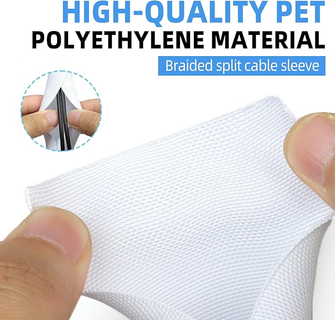Automotive Wire Loom Tubing, Split Braided Cord Protectors from Pets No Chew, Flexible Cable Sleeve Cable Management for TV/Computer/Electric Wires (White, 5/8"-25ft)