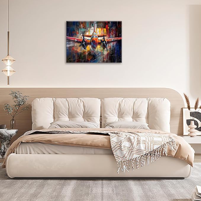Airplane Wall Art, Graffiti Plane Pictures Wall Decor, Banksy Aviation Canvas Prints Painting, Framed Artwork for Boy Room Bathroom Living Room Bedroom Office Dining Room 16"X12"