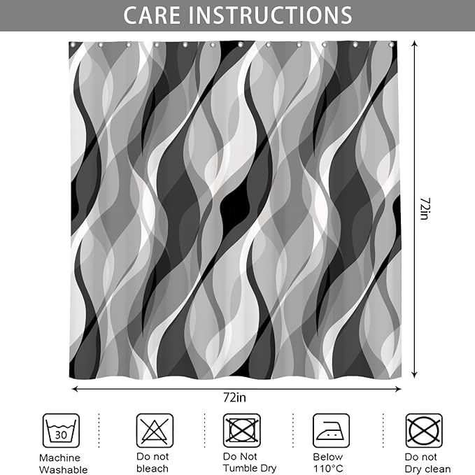 Grey Shower Curtains Black and White Modern Abstract Striped Bathroom Curtain Minimalist Geometric Polyester Shower Curtain Sets for Bathroom Extra Long 72x84 in with 12 Hooks