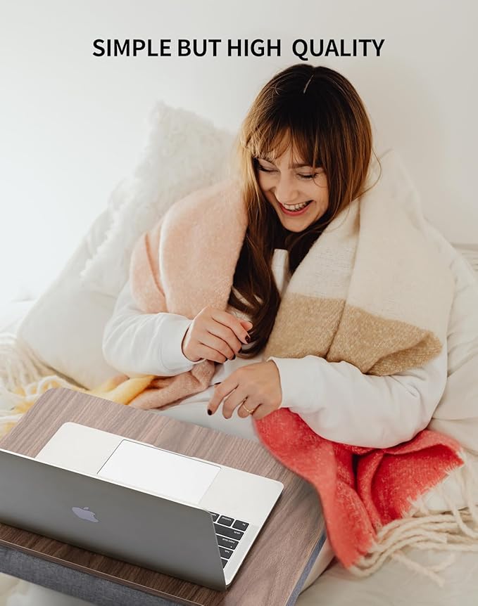 ZEAPTAC Lap Desk with Pillow Cushion, Portable Laptop Bed Desk, Fits up to 15.6 inch Laptop, Lap Stand for Bed & Couch & Carpet, Book Tablet/Drawing Board - Dark Brown Wood