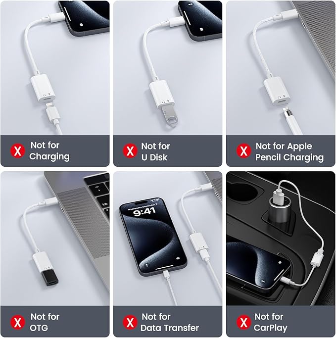 USB C to Lightning Headphone Audio Adapter, USB C Male to Lightning Female Earbuds Audio Adapter Compatible with iPhone 17/16/16e/15 Plus/Pro/Max, iPad Pro, iPad Air 6/5, MacBook (No Charge)[100 Pcs]