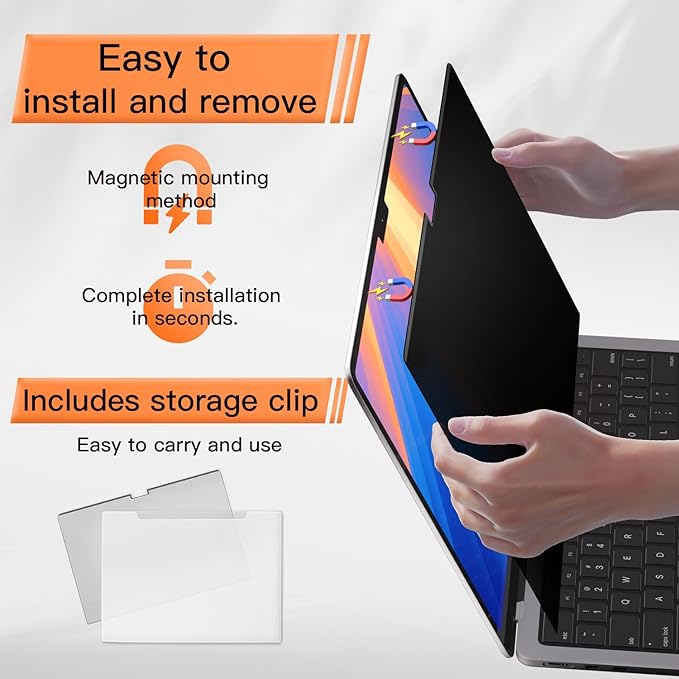Magnetic 360° Privacy Screen for Macbook Pro 13 Inch (2016-2022, M1, M2) & Air 13 inch (2018-2021, M1), Removable Anti Glare Blue Light Filter, 4 Way Anti Spy Black Protector for Mac 13In Laptop