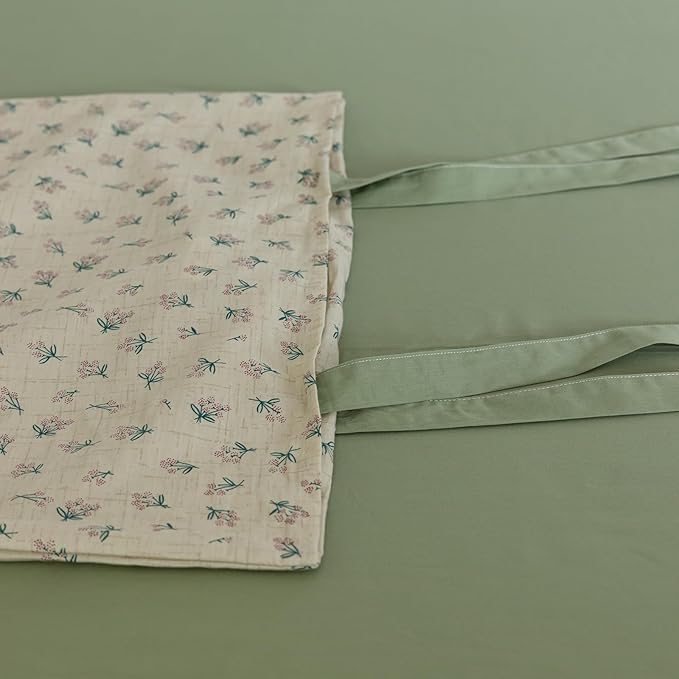 Full Comforter Set Vintage Green Floral Bedding Comforter Boho Flower Cottagecore Comforter with 2 Bow Ties Pillowcases Fluffy Lightweight Bedding Farmhouse Botanical Comforter Set