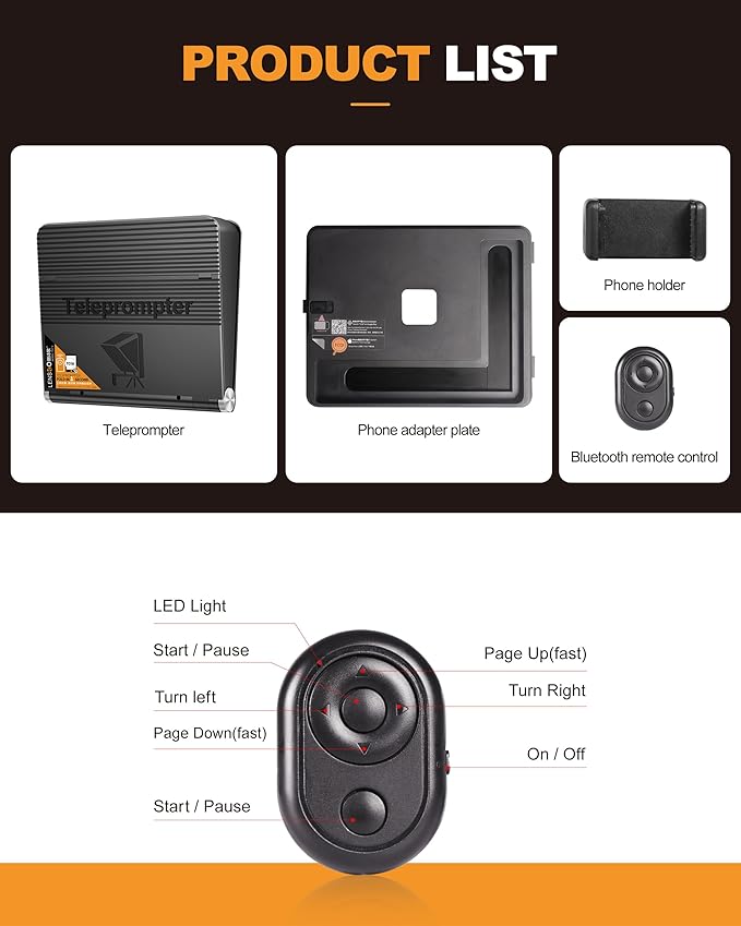 LENSGO Teleprompter for iPhone ipad Smartphone,7.9’’ Mini Portable Prompter with Remote Control,APP Compatible with iOS/Android for YouTube, Zoom, Twitch, Online Teaching,Vlogger,Live Streaming