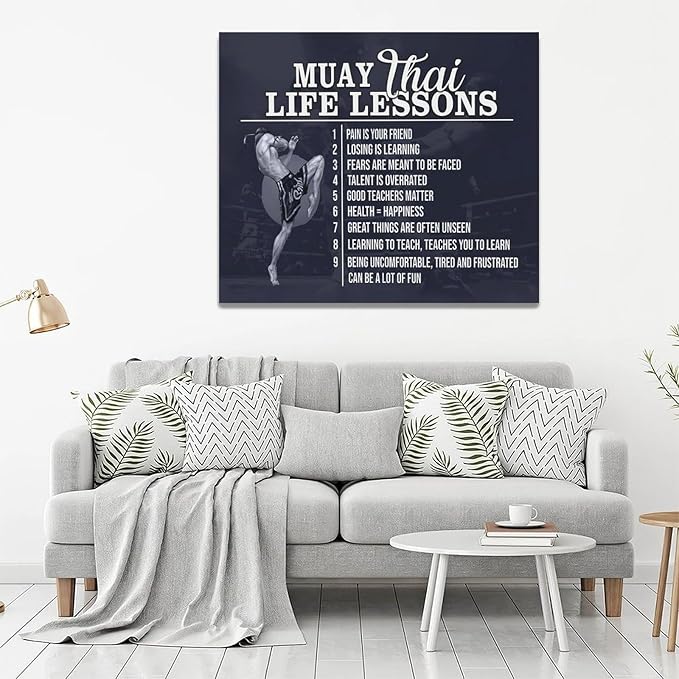 Muay Thai Wall Art Muay Thai Pictures Wall Decor Life Lessons Canvas Prints Boxing Decorations Painting Framed Artwork Office Home Decor For Bathroom Bedroom Dining Living Room 24"x20"