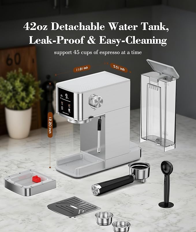 Kndko 20Bar Craft Coffee Machine with Milk Frother, Upgraded 1350W Expresso Coffee Machines with Touchscreen, Stainless Steel Espresso Machine Small for Home - Cappuccino Latte & Americano