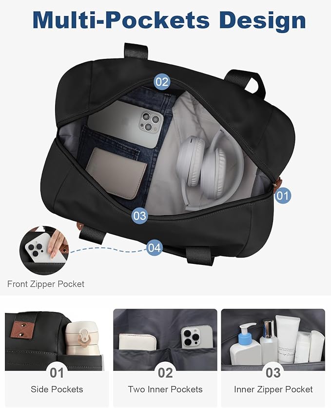 Travel Duffle Bag, Waterproof Weekender Overnight Hospital Bags for Women Men with Toiletry Bag Lightweight Carry on Personal Item Duffle Gym Bag for Travel, Airplanes, Sports