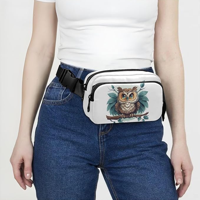 Cute Owl Leafs Branch Fanny Pack for Women Men Water Resistant Fashion Waist Packs with Adjustable Strap Belt Bag for Travel Workout Jogging Hiking 21218844