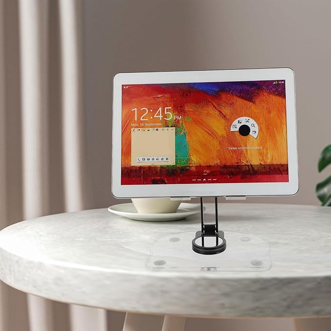 VERDANVERSE Adjustable Acrylic Folding Tablet and Phone Stand for Desk, 360° Rotatable Holder Compatible with Ipad and Laptop, Black, Suitable for Home and Office Use