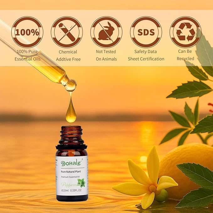Dohale Essential Oils Set Acacia Wood Gift Box - Uplift, Energize, Refresh, Top 8 Aromatherapy Oils for Diffuser Hotel Scent Home Fragrance Candle Making Grapefruit, Peppermint & More 10ml