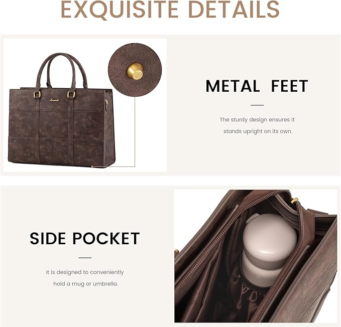 LOVEVOOK Laptop Bag for Women, 15.6 Inch Laptop Tote Bag, Vintage Leather Work Bags for Women, Waterproof Computer bag with Clutch Purse, Large Capacity Briefcase, Business Office Bag