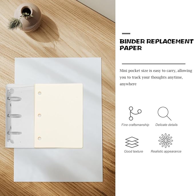 OSALADI 240 Sheets Replaceable Mini Binder Paper for Scrapbook and Writing Smooth Multi-function Loose Leaf Stationery for Diaries Reports and Planning Punch Compatible