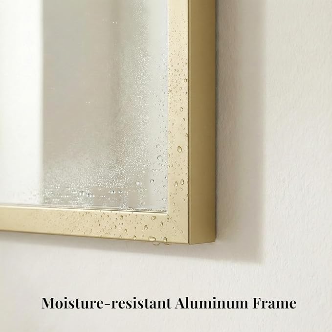 48"x30" Gold Landscape Bathroom Mirror for 48-60 inch Vanity | Shatterproof Tempered Glass, Narrow Metal Frame, Ultra-Flush Mount