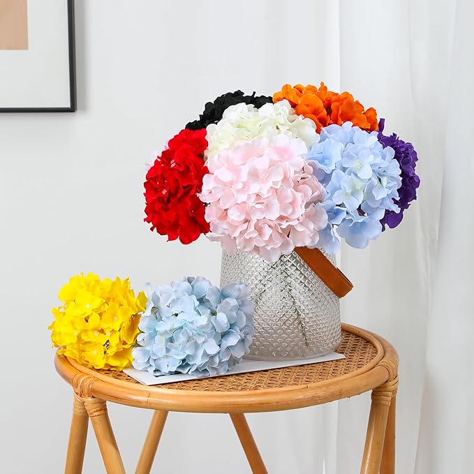 Fake Blue Hydrangea Artificial Flowers - Faux Silk Hydrangeas Flowers Heads with Stems Real Touch for Home Wedding Party Table Decor(Light Blue,Pack of 10)
