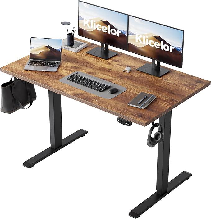 Klicelor Electric Standing Desk 48 Inch, Height Adjustable Desk for Home Office, Sit Stand Up Rising Computer Table with Memory Preset, Rustic Brown