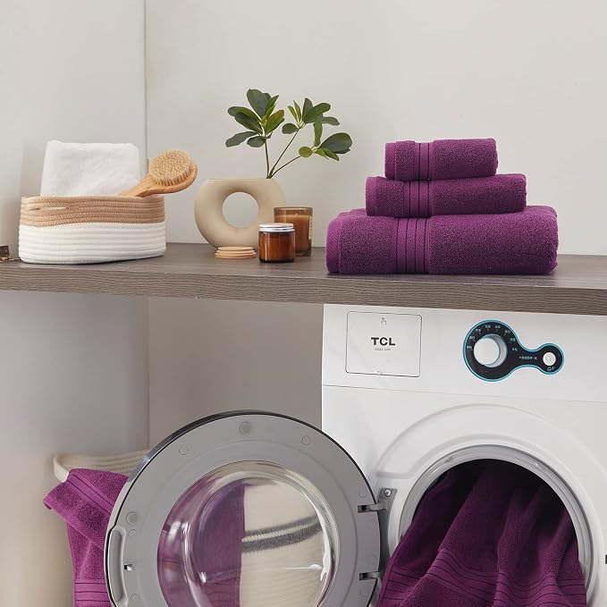 COZYART Luxury Purple Bath Towels Set, Turkish Cotton Hotel Large Towels for Bathroom, Thick Bathroom Set of 3 with 1 Bath Towel, 1 Hand Towel, 1 Washcloth, 650 GSM