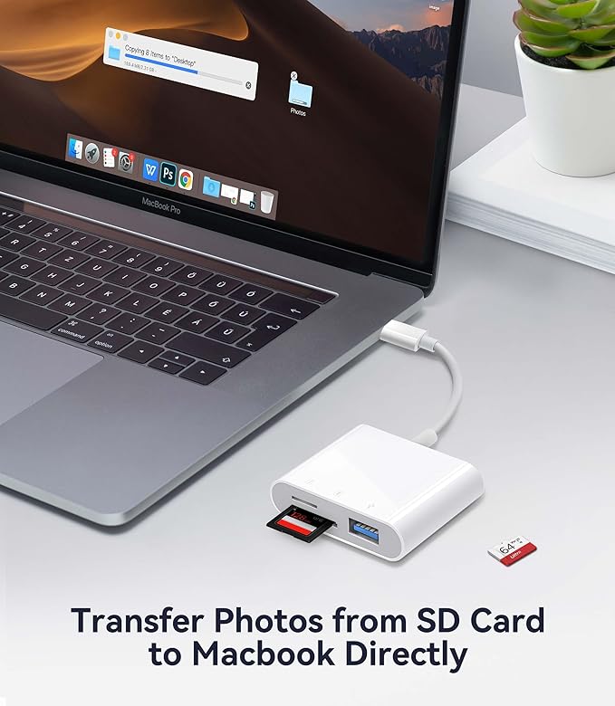 USB-C SD Card Reader, Memory Card Reader for Micro SD/SD Cards, Type C SD Adapter Compatible with iPhone 15 16, Samsung Galaxy, MacBook, iPad and More USB C Devices - 3 Slots