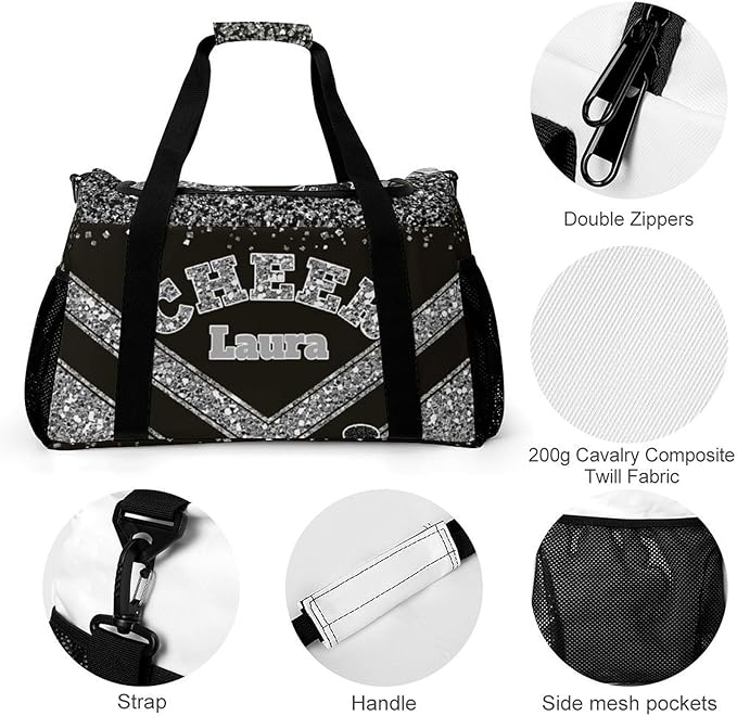 Personalized Cheer Bag Gifts for Girls Sport Cheerleading Gym Travel Duffel Bag Overnight Weekender Bags with Name (Gray)