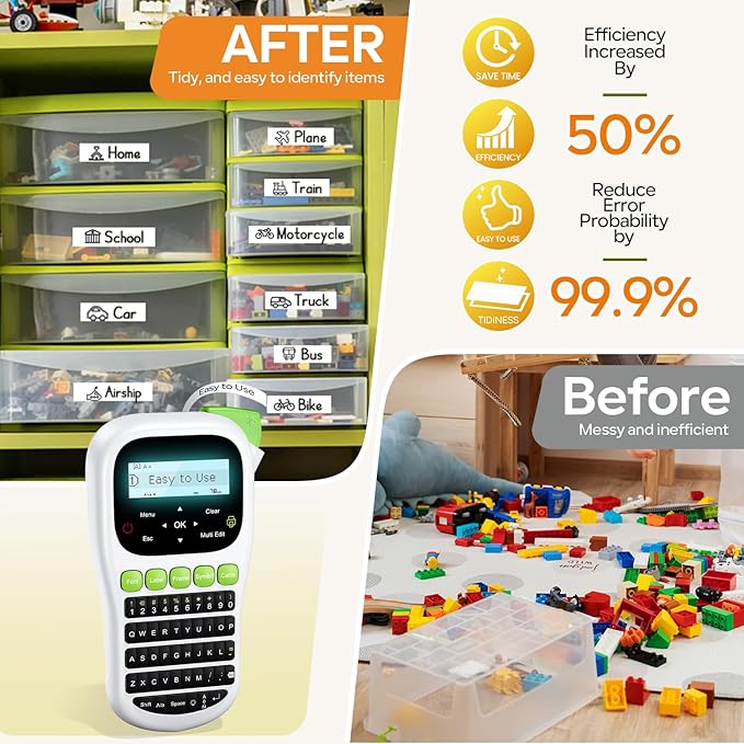 Label Maker Machine with Tapes, Label Maker Bundle 4-Label Tapes Included, Label Maker with Backlit Screen & Waterproof-Labels Laminated, H1100 Handheld Portable Labeler Machine for Home Office Gifts