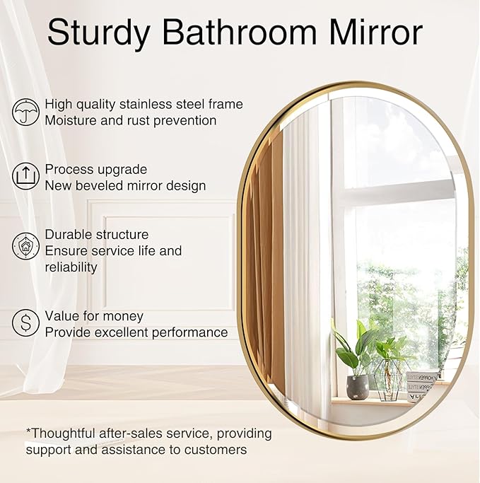 POZINO Oblong Beveled Mirror, 48"x28" Modern Bathroom Vanity Mirror Over Sink, Pill Shaped Capsule Wall Mounted Mirrors for Living Room Bedroom Entryway, Hangs Vertically or Horizontally