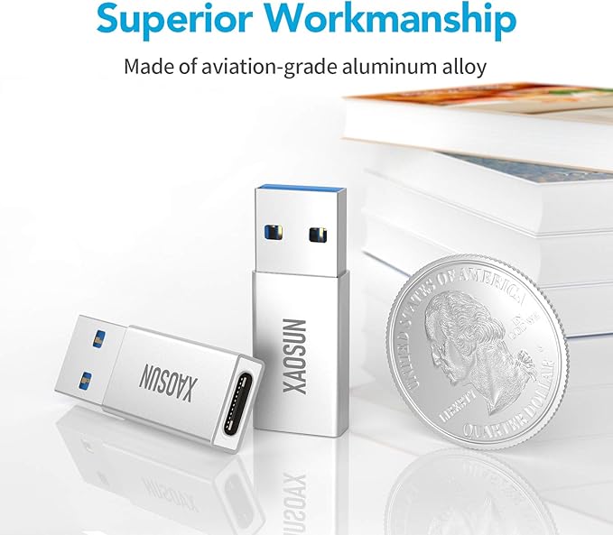 XAOSUN [10Gbps] USB C Female to USB Male Adapter (2-Pack), 3.1 USB A to C Adapter, One-Sided SuperSpeed Data Sync & 100W Fast Charging for iPhone 17/16 Plus Pro Max, Laptop, Charger, Quest Link, etc.