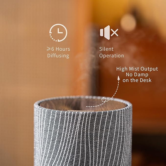ZmarKraft Essential Oil Diffuser 7 fl oz 200ml with Fabric Cover and Night Lamp | Ultrasonic Aroma Diffuser | Humidifier w Lights | Room Decor | Small Humidifier for Bedroom | Gift (Dark Brown)