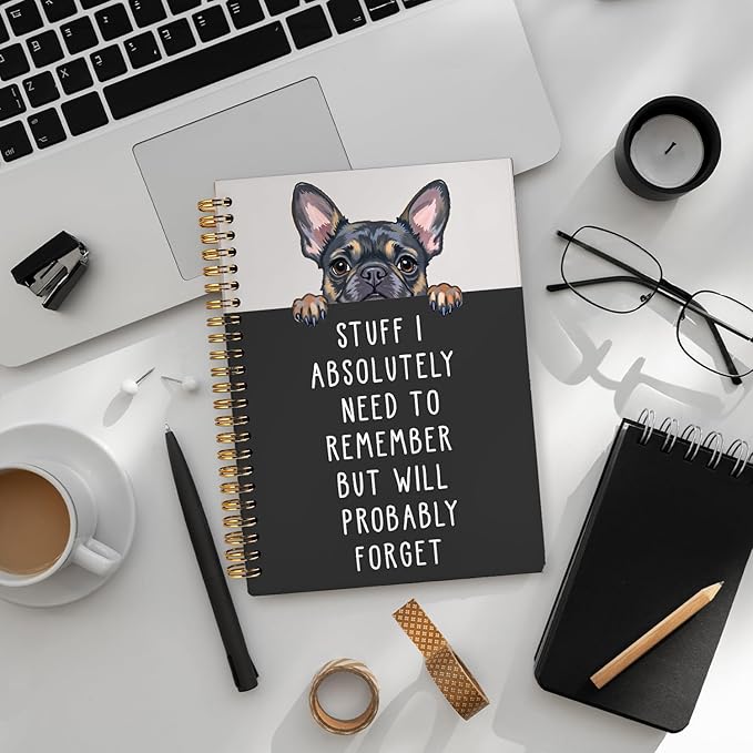 LIANGW Funny French Bulldog Notebook Journal Gifts for Women & Men, Frenchie Gifts for Women, for Coworkers, Hardcover Spiral Notebook 5.5x8.3 Inch