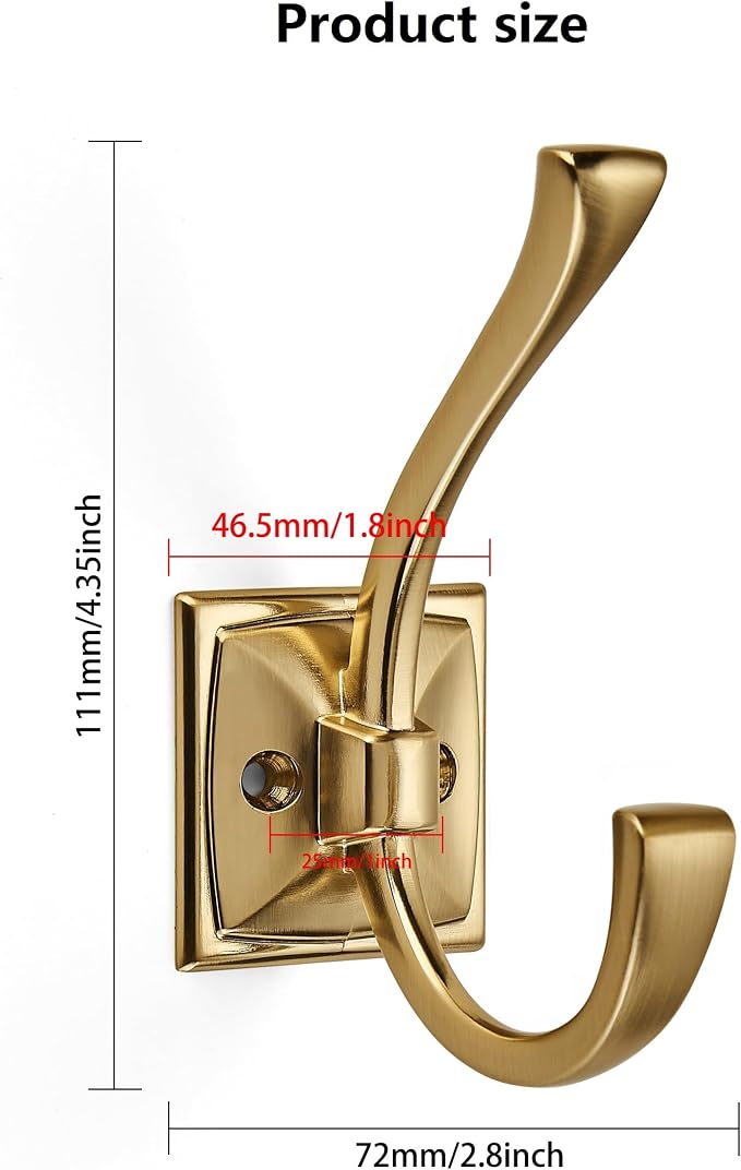 3 Pack Decorative Heavy Duty Towel Hooks for Hanging Robe Double Champagne Bronze Coat Hooks Wall Mounted with Screws for Key, Towel, Bags, Cup, Hat