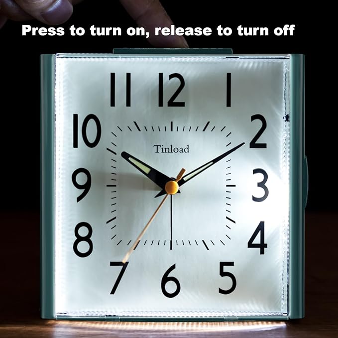 Tinload 4.7" Large Vintage Retro Analog Alarm Clock, Super Silent Non Ticking Clock with Manual Light, Snooze, Battery Operated, Simply Design, for Living Room, Bedroom, Bedside, Desk, Gift Clock