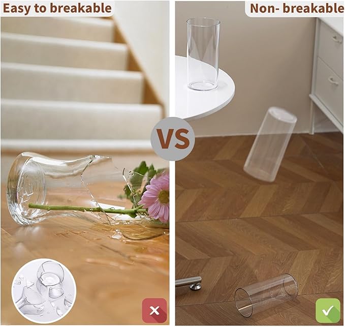 3 Pack Acrylic Cylinder Vases, Non-breakable Vase for Centerpieces, 10 inch Tall Clear Flower Vase Bulk Floating Candle Holder for Wedding Table Home Decor and Party